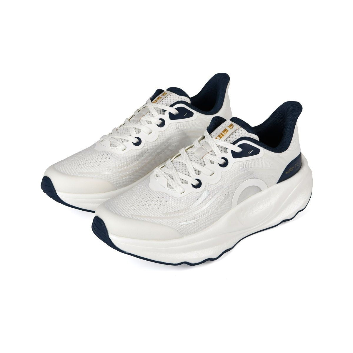 Cushioned Breathable Running Shoes - White Navy Mesh Upper